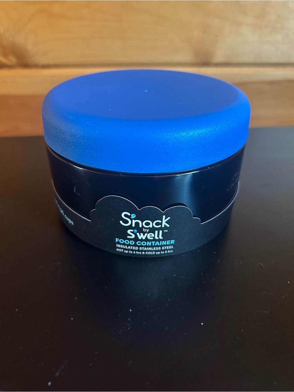 S'well Snack Insulated Stainless Steel Container - B Blue Lid with Black Base